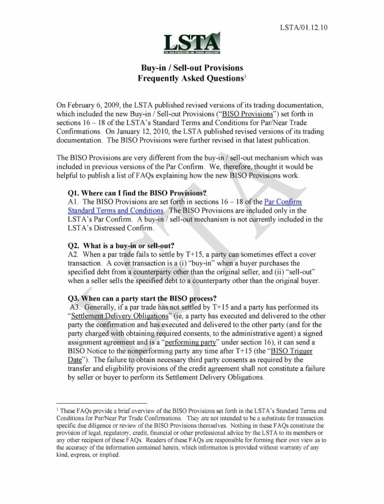 Buy-in_Sell-Out Provisions - FAQ (January 11, 2010)