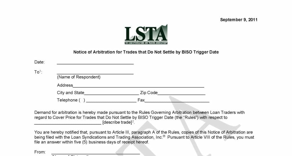 Pages from Notice of Arbitration For Trades That Do Not Settle By BISO Trigger Date (September 8, 2011)