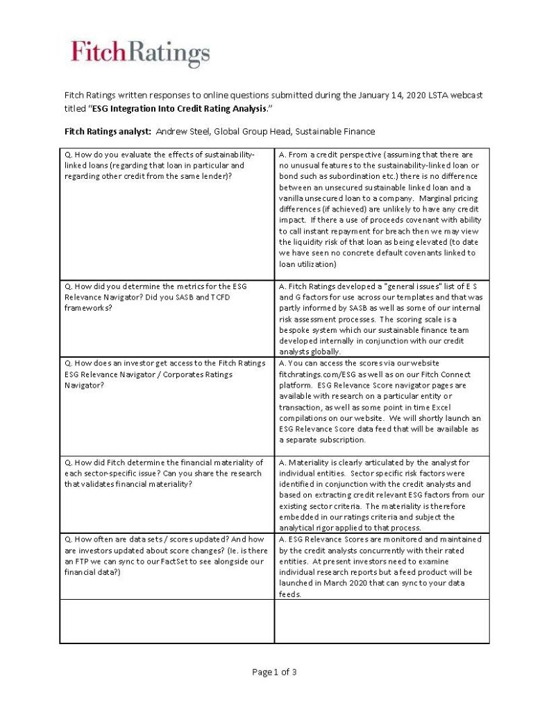 Pages from Fitch Ratings Written Responses to Questions Submitted During Jan. 14th Webcast