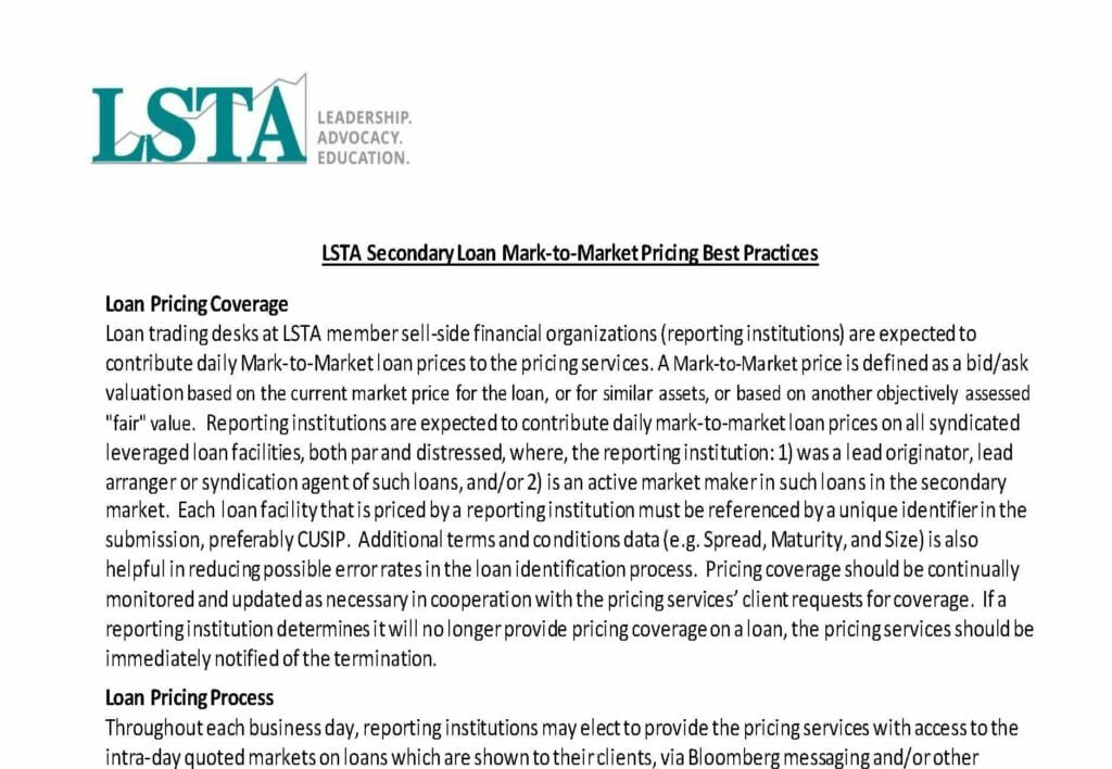 Pages from LSTA Secondary Loan Mark-to-Market Pricing Best Practices