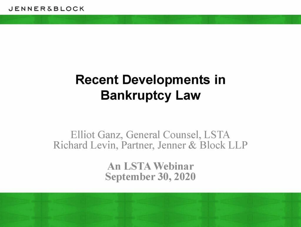 Recent Developments in Bankruptcy Law (September 30, 2020)
