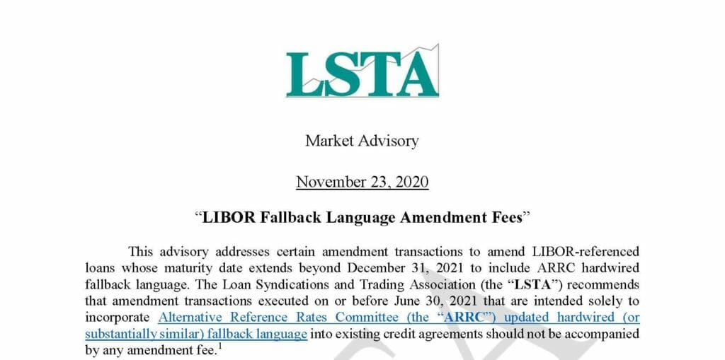 LIBOR Fallback Language Amendment Fees (November 23, 2020)