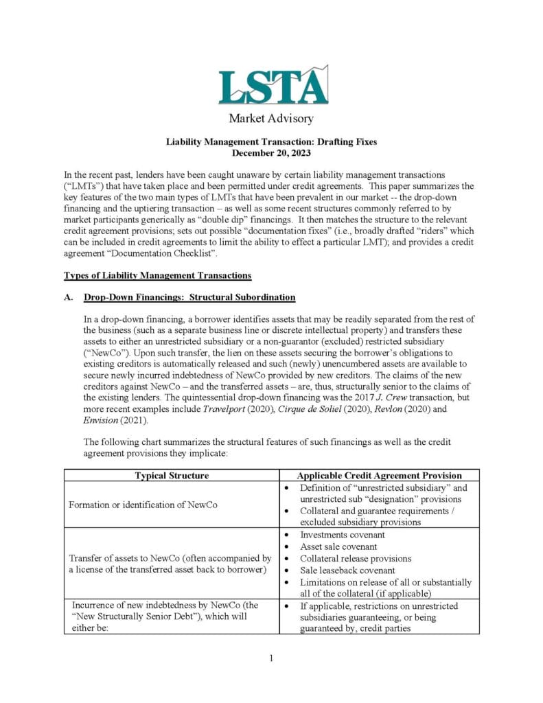 Pages from LSTA Market Advisory Liability ManagementTransactions_December 20 2023