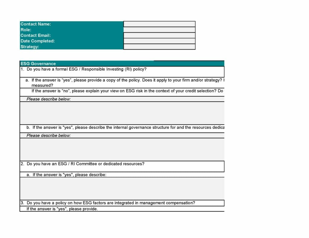 ESG Questionnaire - Manager (Excel Version)
