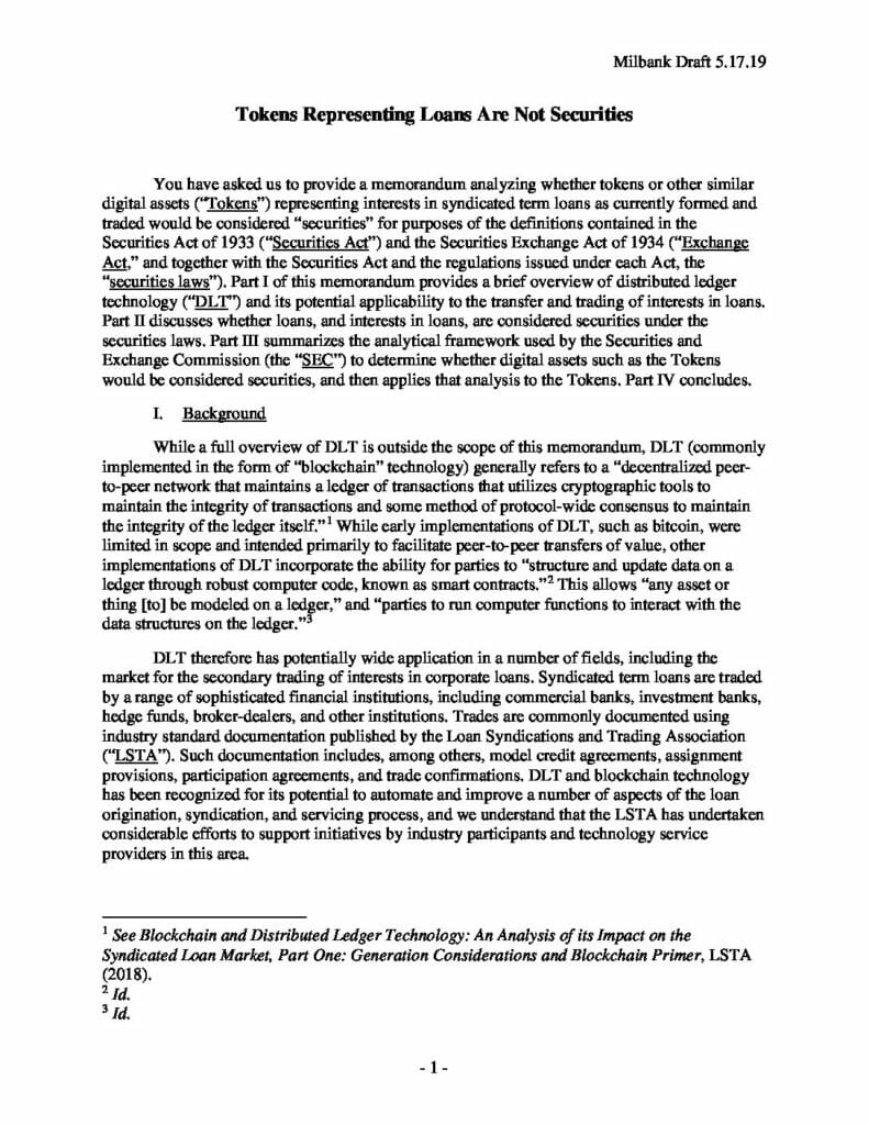 Pages from LSTA Blockchain Memorandum - Milbank Draft 5.17.19