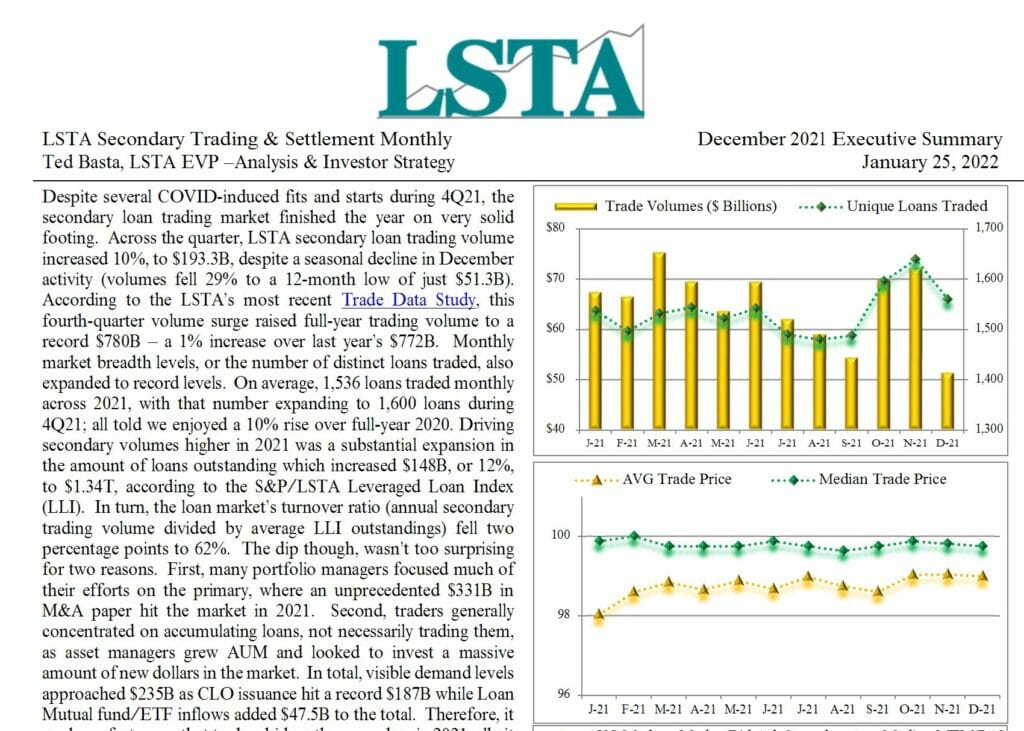 Secondary Trading Settlement Monthly - December 2021 Executive Summary