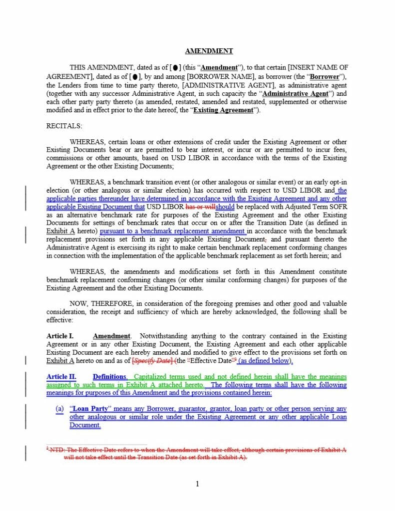 BL - LSTA - Term SOFR Amendment Form (Benchmark Replacement Amendment vs Benchmark Replacement