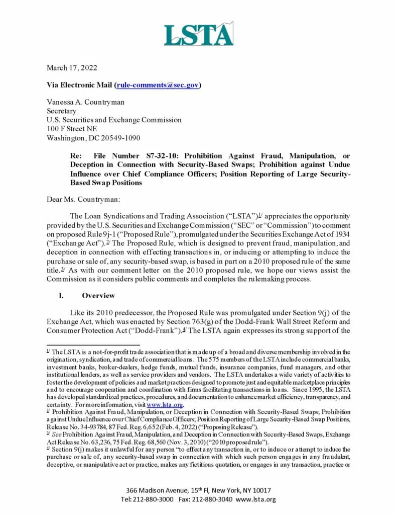 LSTA Rule 9j-1 Comment Letter (Mar 17 2022)