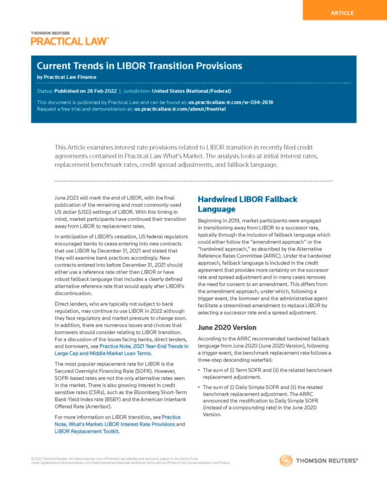 Practical Law Current Trends in LIBOR Transition Provisions (Feb 28 2022)
