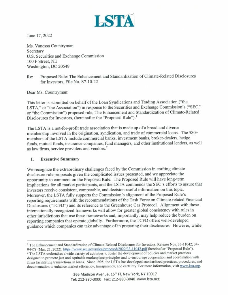 Climate Disclosure Comment Letter (June 17 2022)
