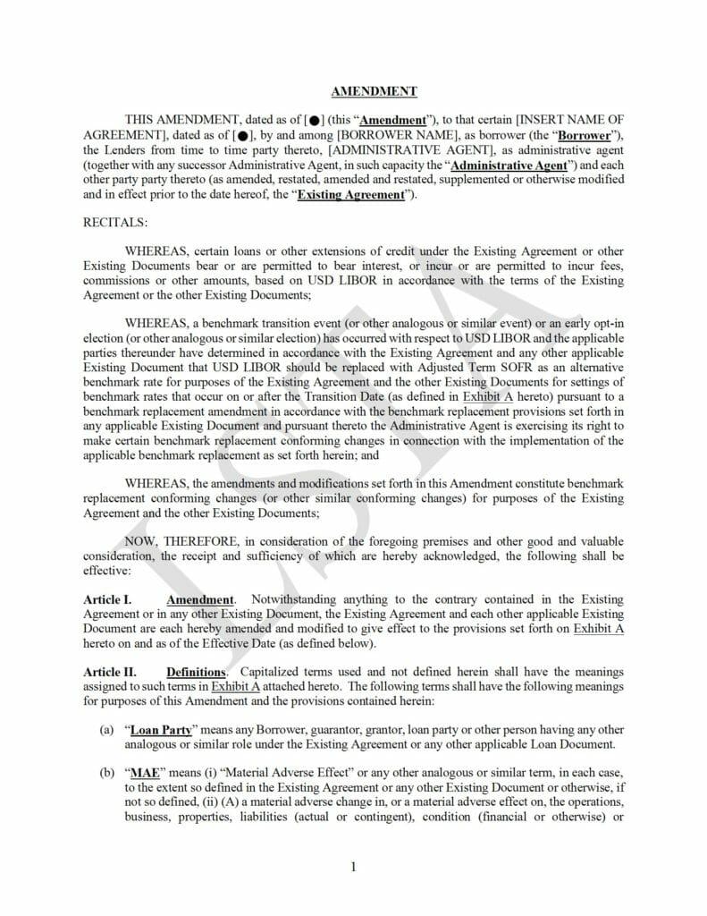 LSTA - Term SOFR Amendment Form (Benchmark Replacement Amendment) (June 21 2022)