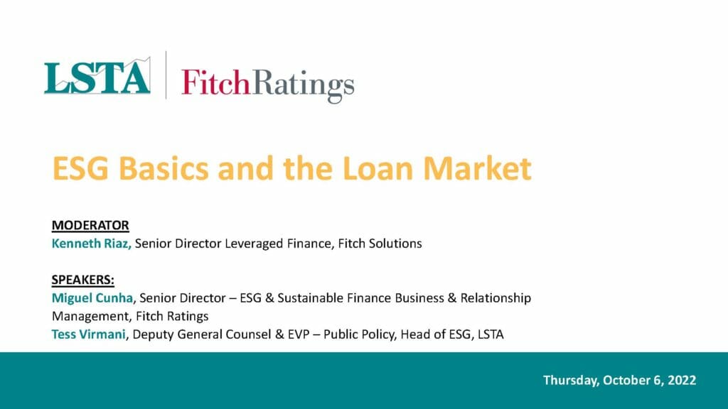 ESG Basics and the Loan Market_Oct 6 2022 YP Series_Final