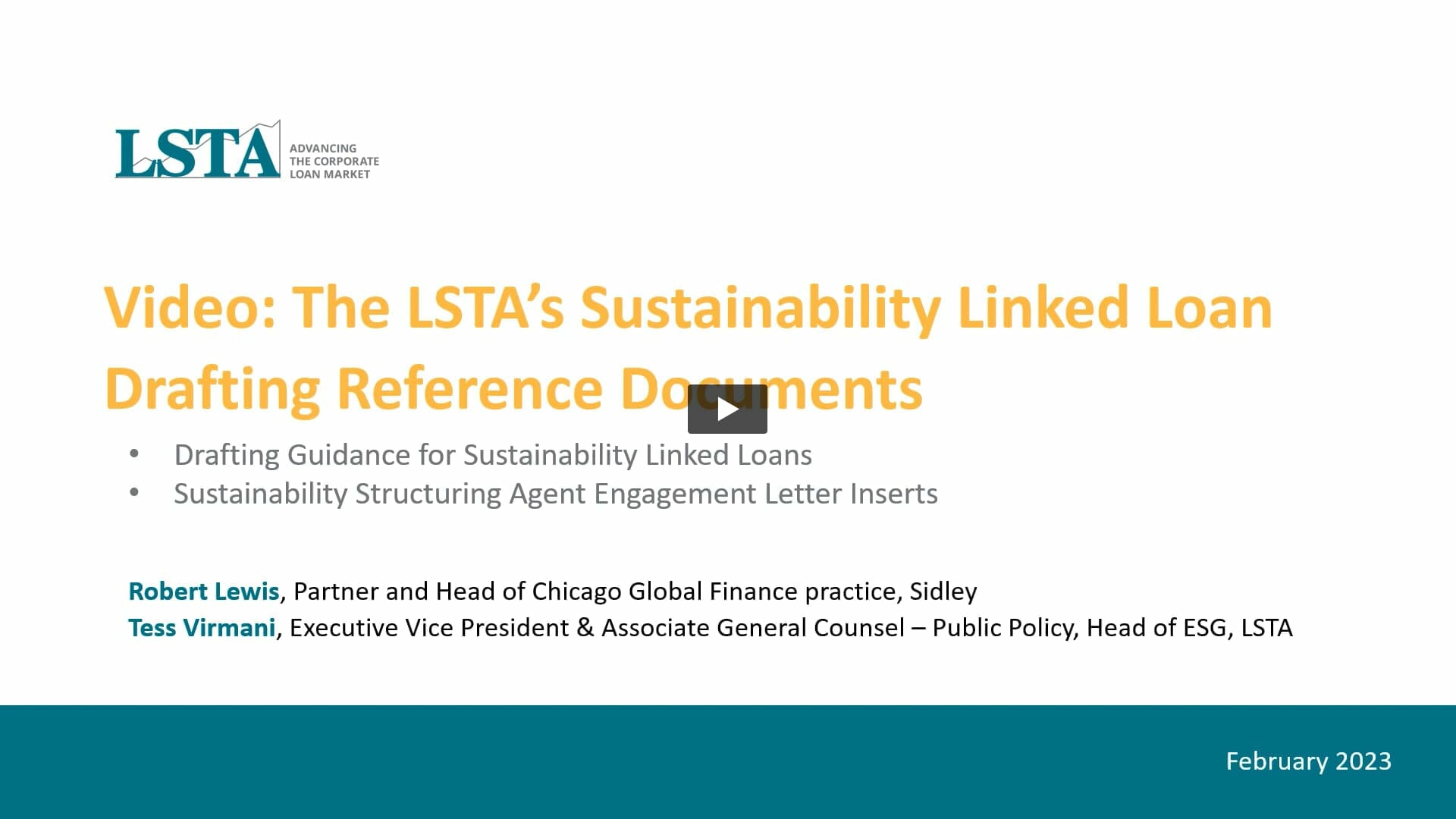 The LSTA’s Sustainability Linked Loan Drafting Reference Documents