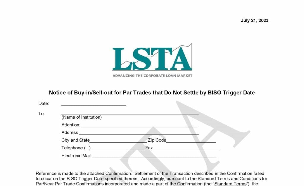 Notice of Buy-in - Sell-out for Par Trades That Do Not Settle By BISO Trigger Date (July 21, 2023)