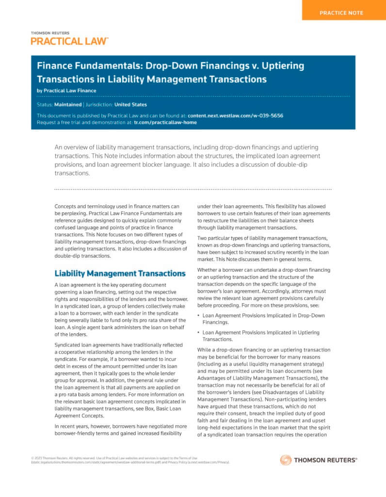 Practical Law - Finance Fundamentals Liability Management Transactions