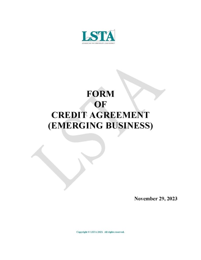 Cover Form of Credit Agreement_Emerging Business (November 29 2023)